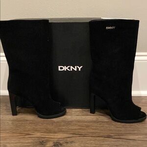 Never Worn - DKNY Black Heeled Boots Suede Sophistication